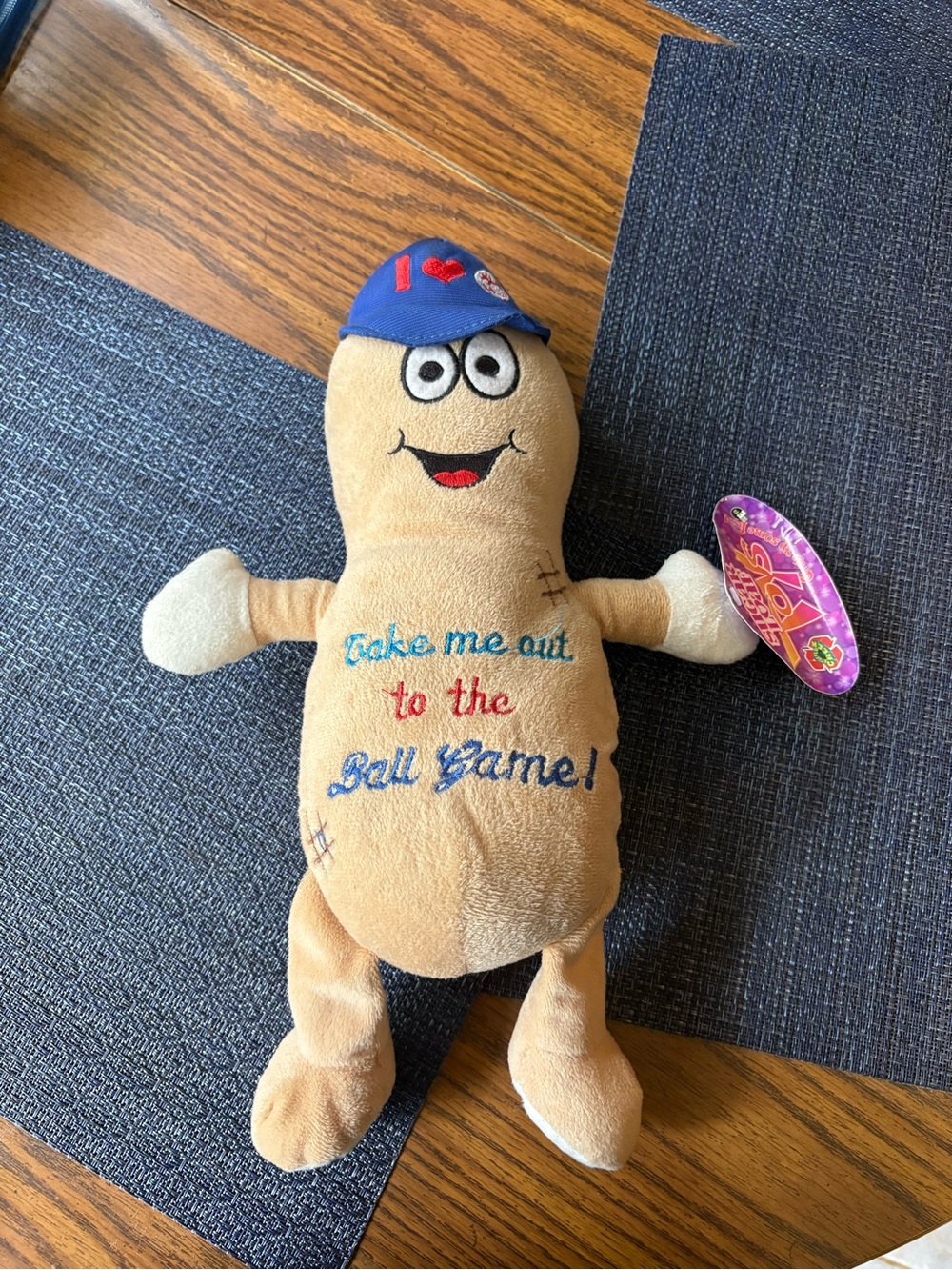 Plush Baseball Peanut Mascot Stuffed Toy - Beige with Blue Cap